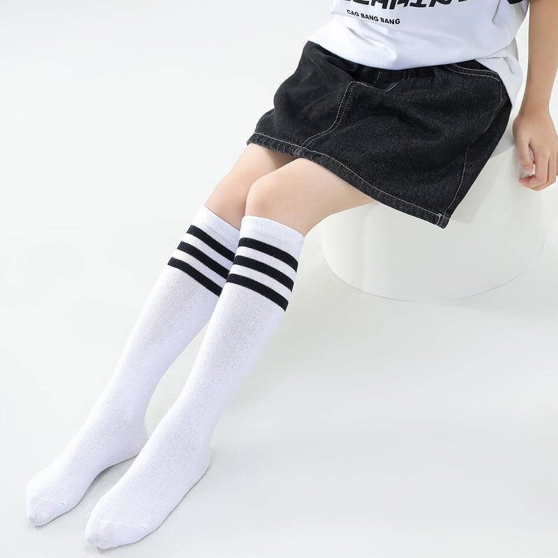 TOCONFFON Knee High Tube Socks for Boys Girls Teens, Kids Soccer School Cotton Uniform Sports Socks 3,4 Pairs(Black&white&white 3 Pairs,8-12) - Image 5